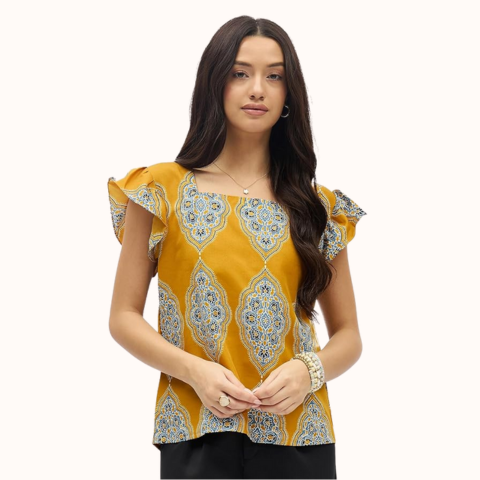 Women Georgette Top with Embroide Sleeve